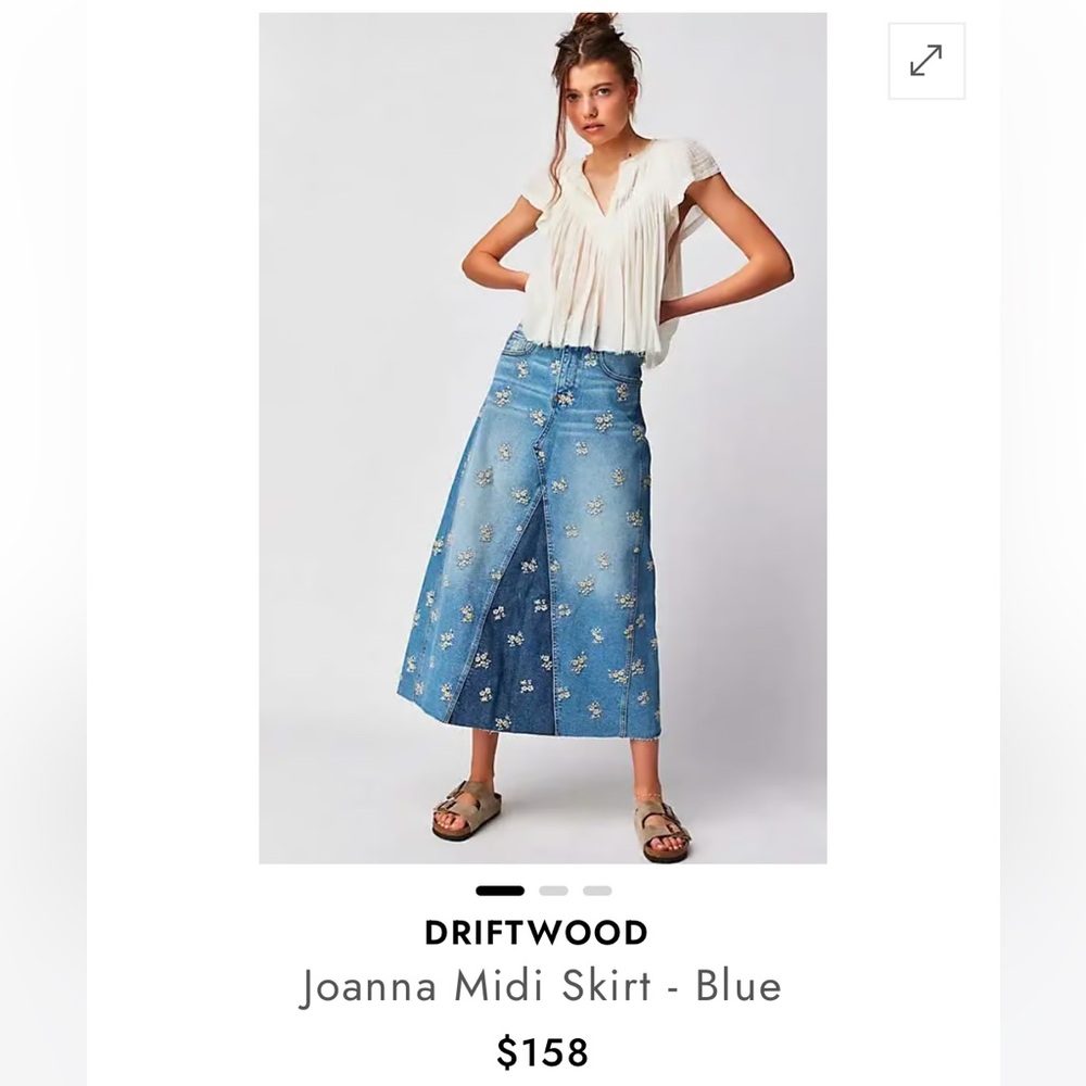 Driftwood Joanna denim skirt with embroidery